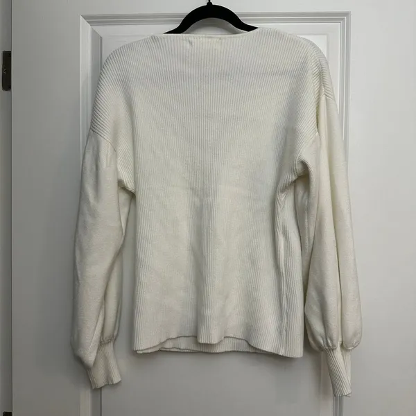 All in Favor Rib Bishop Sleeve Surplice Ribbed Sweater - Image 3