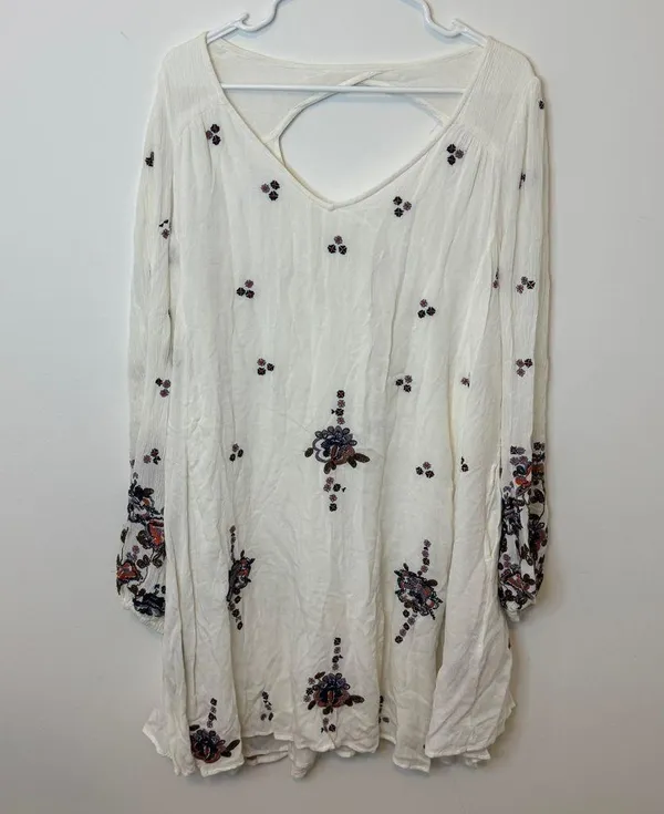 Free People Embroidered Oxford Mini Dress Size Large White Beach Boho - Image 3