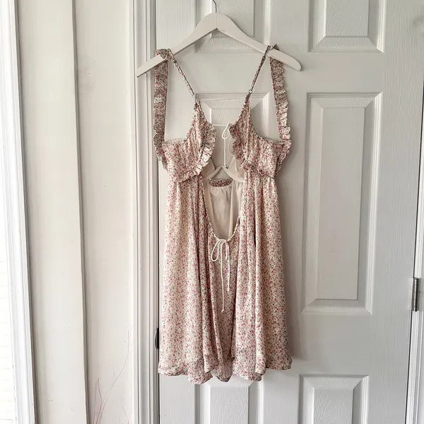 For Love & Lemons Colleen Ivory Red Floral Bustier Mini Babydoll Dress Medium - Image 6
