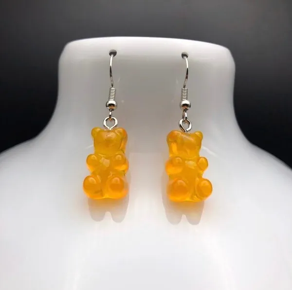 Handmade Orange Teddy Bear / Gummy Bear Earrings - Image 2
