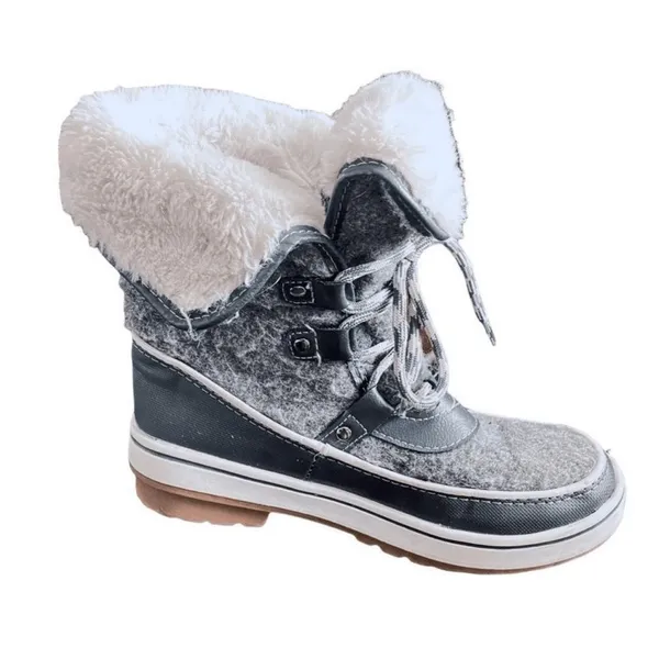 Time And Tru‎ Womens Size 6 Gray Snow Boots High Top Foldable Faux Fur - Image 5