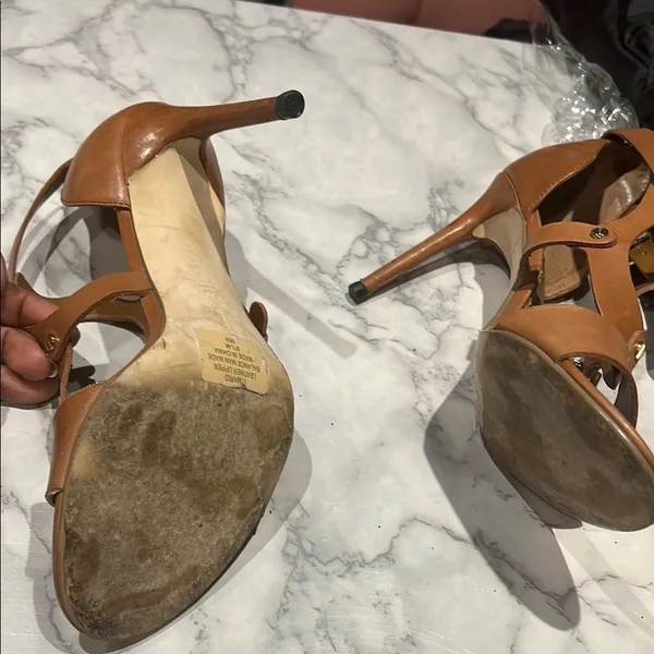 Ivanka Trump Tan Strappy Sandals with Block Heel B03 - Image 4