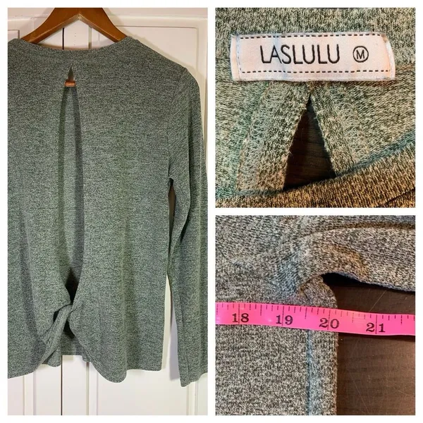 Laslulu‎ Open Back Twist Top Womens Medium Green Stretch Sexy Comfort Basic - Image 2