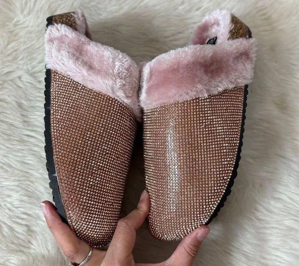 Forever Rose Forever Pink Faux Fur Lined Rhinestone Embellished Slip-On Shoes - Image 3