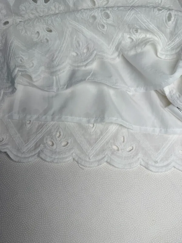 PrettyGarden Womens Small White Eyelet Embroidered Puff Sleeve Ruffle Top - Image 9