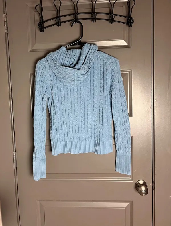 Ann Taylor Baby Blue Knit Crop Zip Up - Image 3
