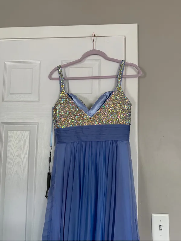 La Femme Periwinkle Blue Rhinestone Maxi Dress Event Prom Wedding Guest NEW - Image 11