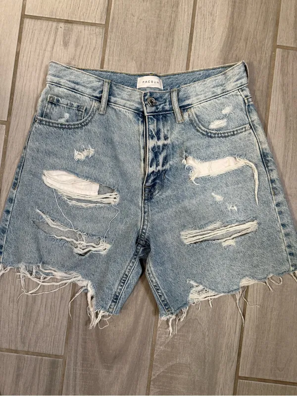 PacSun Light Blue Distressed High-Rise Denim Shorts - Image 3