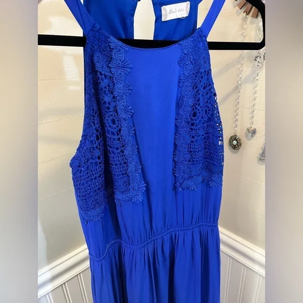 Altard State Royal Blue Crochet Lace Mala Maxi Dress Halter Neck Elastic Waist S - Image 12