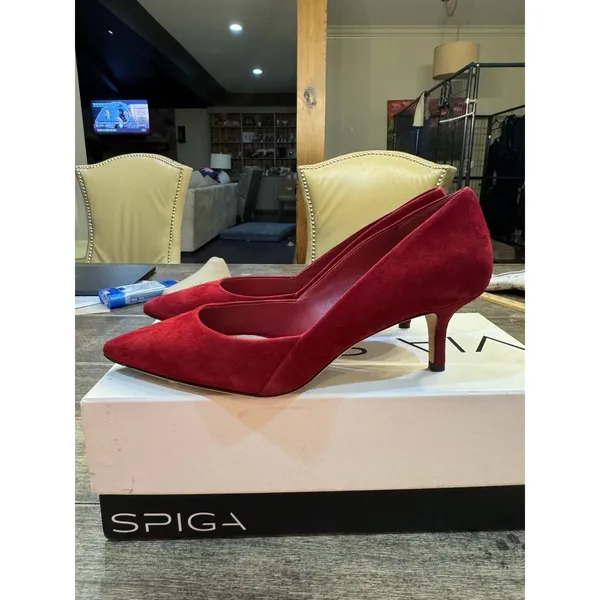Via Spiga Medora Pointed Pumps Size 7 Poppy Red‎ Suede Pointed Toe Display - Image 2