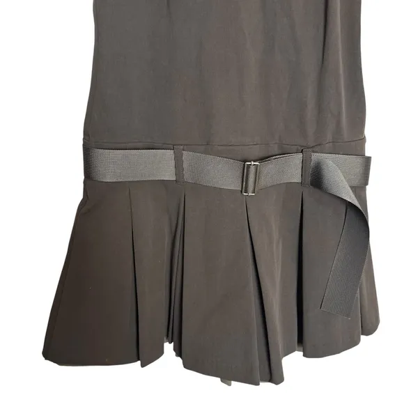 Zara Gray Dark Academia Blogger Box Pleated Drop Waist Belted Polo Mini Dress S - Image 3