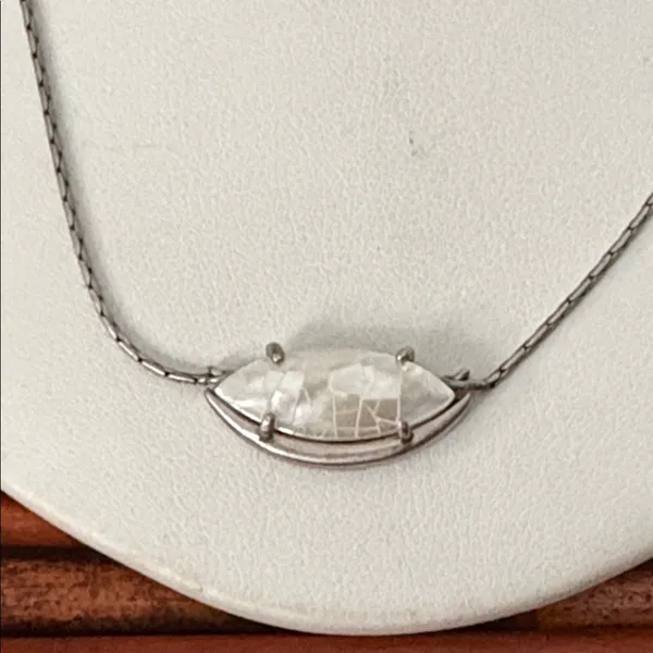 Kendra Scott Silver Necklace with White Crackle Pearl Pendant - Image 2