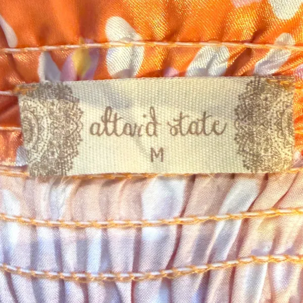 Altar'd State Orange Polka Dot Satin Peplum Top Long Bell Sleeve Smocked‎ Medium - Image 5