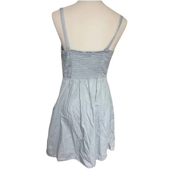 Old Navy Size S Denim Chambray Fit & Flare ‎ Mini Sun Dress Blue - Image 3