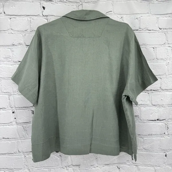 Quince Linen Shirt Women’s XL Sage Green 100% European Linen Short Sleeve Boxy - Image 2