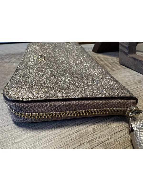Coach Glitter Zip Wristlet Wallet Clutch with Leather Strap - Image 5