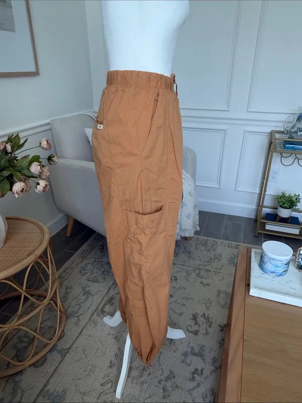 Rip Curl South Bay Cargo Pants Cotton Poplin Drawstring Utility Tan L - Image 10