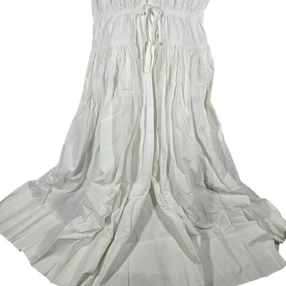 J‎ Crew White Tiered Drop-waist Midi Dress Elastic Waist Drawstring Zip Front L - Image 4