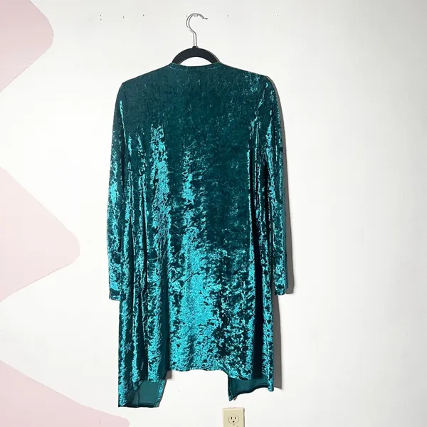 Teal Green Velvet Cardigan S/M Duster Whimsigoth Gothic Fairy Grunge - Image 2
