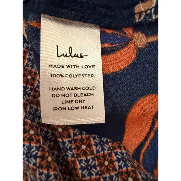 NWOT Lulus Bon Voyage Navy Blue Mixed Print Wide Leg Jumpsuit Slit Pants XS - Image 5