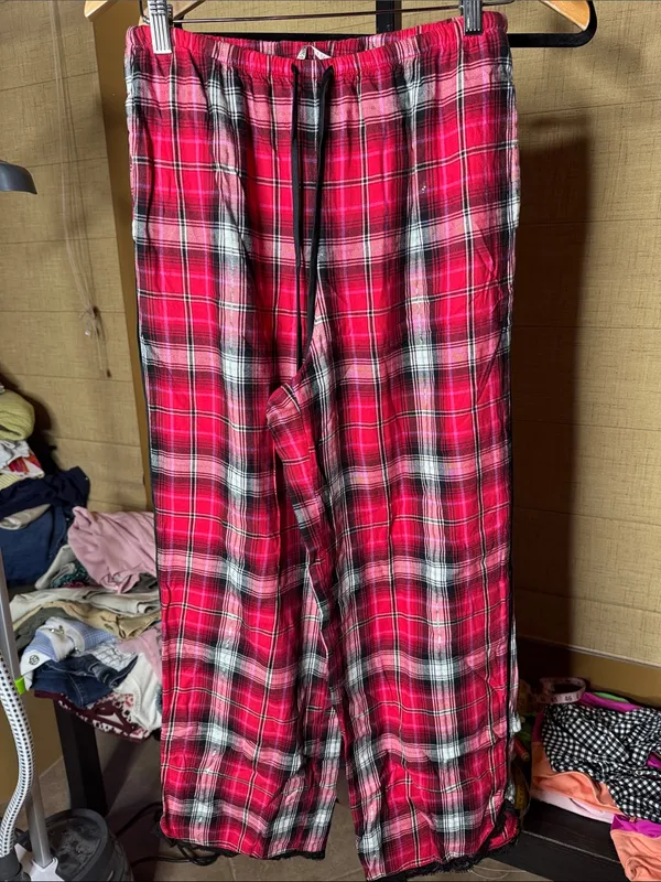 Victoria’s Secret Red Plaid Flannel Lace Trim Pajama Pants Size Small - Image 3