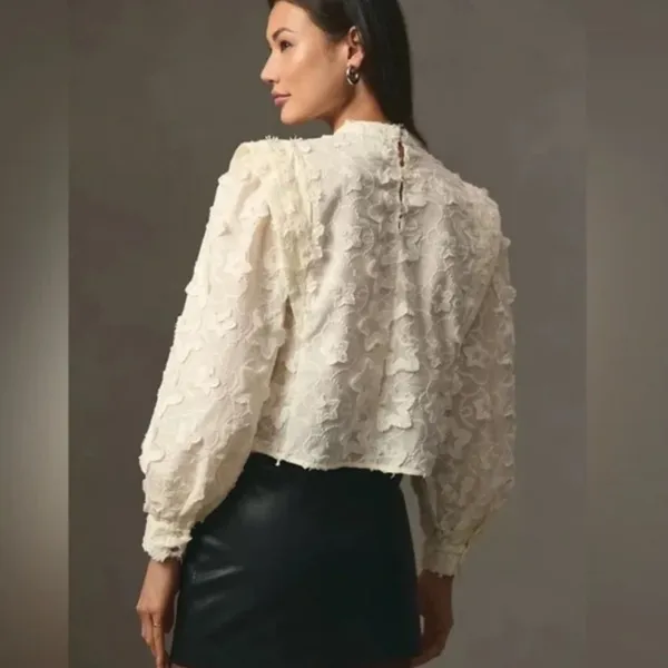 FARM RIO Star‎ 3D Embroidered Blouse in Off White - size S - Image 2
