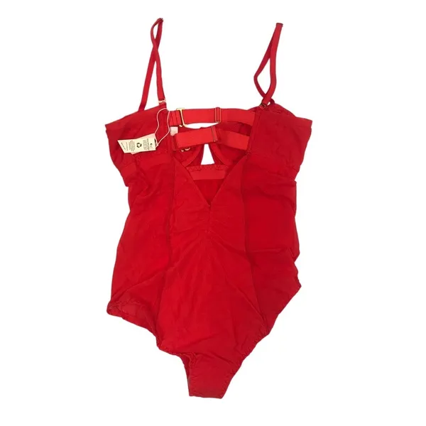 FREE PEOPLE x HAH Cut Out Bodysuit S Blood Orange Feminine Party Mesh Boho NWT - Image 7