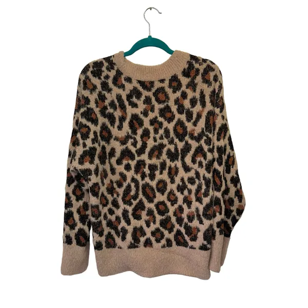 Time and Tru Leopard‎ Print Sweater Large Tan Animal Print Cozy Pullover - Image 2
