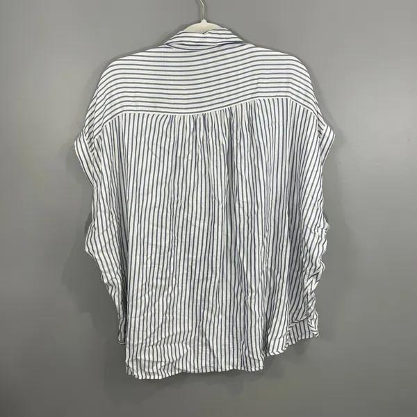 Madewell Button Up Shirt Womens 2X Blue White Striped Great Short Sleeve Viscose - Image 4