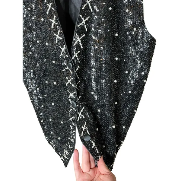 Vintage Theo 90s Sequin Beaded Vest Size M‎ Black Size M - Image 4