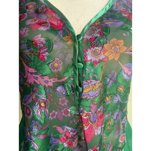 VTG Victorias Secret Gold Label Green Floral‎ Chiffon Bodysuit Medium 90s whimsi - Image 2