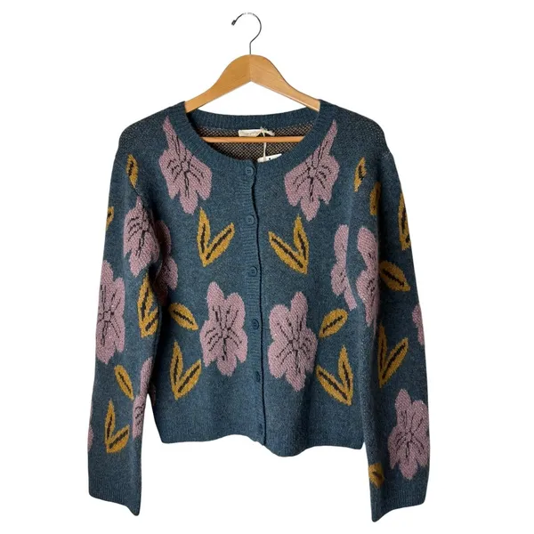 Mystree Floral Cardigan Sweater Women Small Blue Purple NWT Button Knit‎ Boho - Image 2