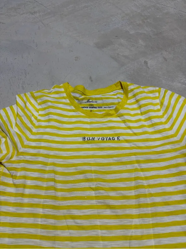 J. Crew vintage graphic tees Yellow Stripe 'Bon Voyage' Tee medium cotton - Image 2