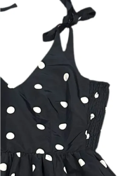 Old Navy Special Occasion Navy Blue Taffeta Polka Dot Tie-Shoulder Dress S - Image 4