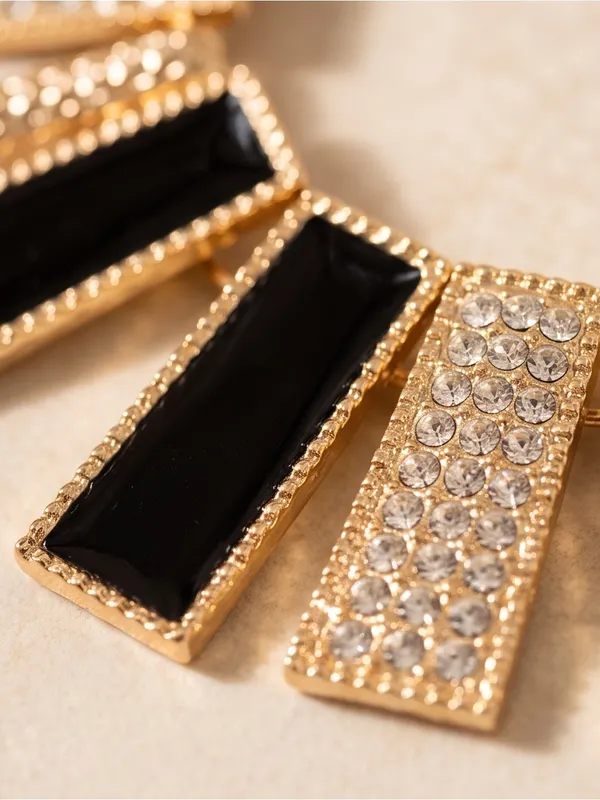 Gold and Black Pavé Bar Necklace - Image 3