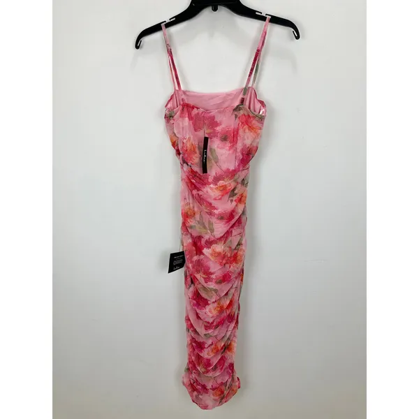 Lulus Blossoming Excellence Pink Floral Mesh Ruched Midi Dress Party XS NWT - Image 7
