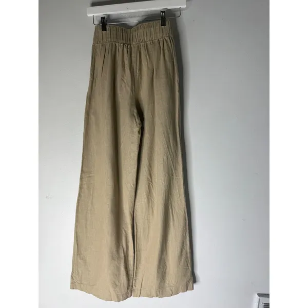 Abercrombie & Fitch Tan Linen Blend Pleated Wide Leg Pants XXS High Rise Khaki - Image 2