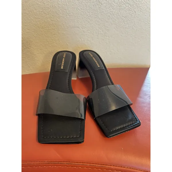 Good American Womens‎ Shoes Slides Sandals Block Heel Ombre Square Toe Black 8.5 - Image 2