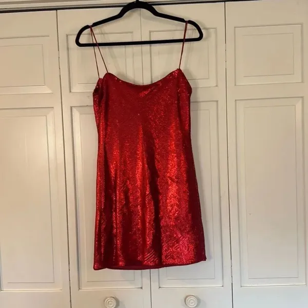 Zara NWT red sequin slip mini dress size small - Image 4