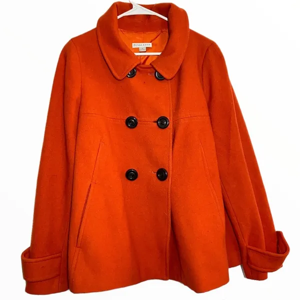 Pendleton 100% Merino Wool Peacoat Double Breasted Collar Pockets Red Medium - Image 2