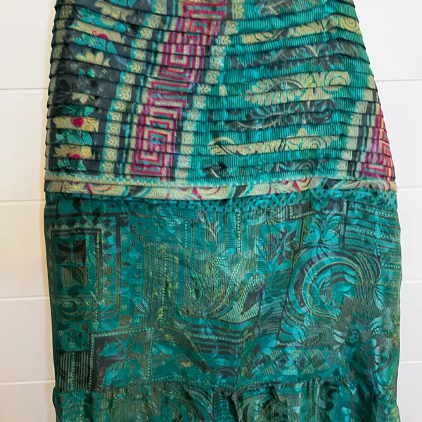 Elegant Teal and Purple Mini Dress Made In India Swami Gear Size L/XL Boho - Image 4