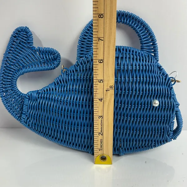 Tommy Bahama Blue Whale Wicker‎ Crossbody Bag Novelty Nautical Purse - Image 5