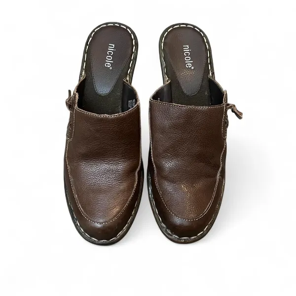 Nicole Mecca Leather Chunky Clog Mules Boho 90s Y2K Slip On Platform Heeled 8.5 - Image 6
