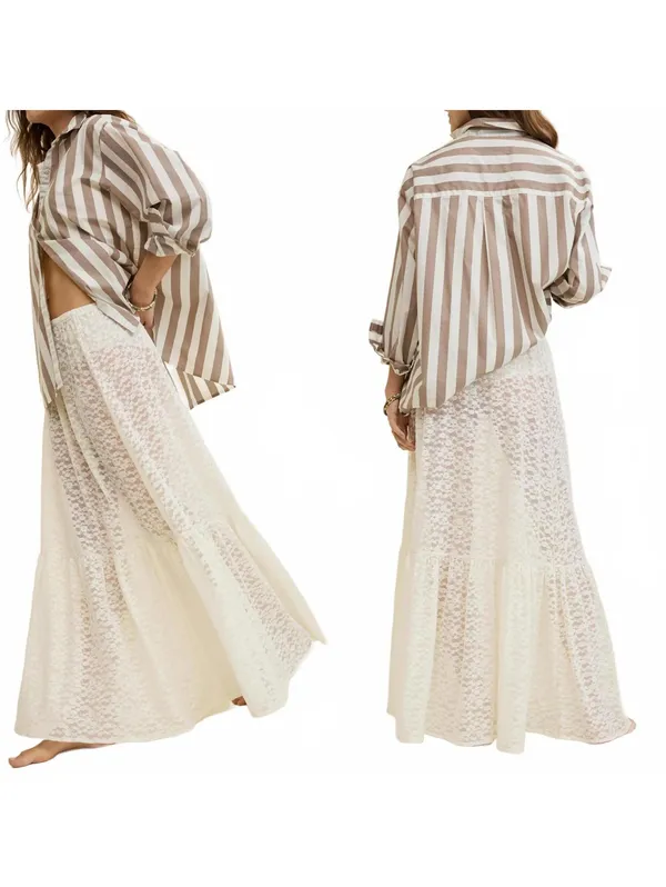 AE Aerie Tiered Lace Maxi Skirt American Eagle True NWT Soft Muslin Medium - Image 2