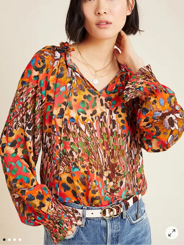 Anthropologie Bl-nk London Small Annalee Peasant Blouse Colorful Abstract Art - Image 8