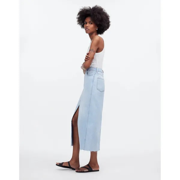 Madewell The Rilee Denim Midi Skirt Fitzgerald Wash Front Slit NWT‎ Size 31 - Image 3