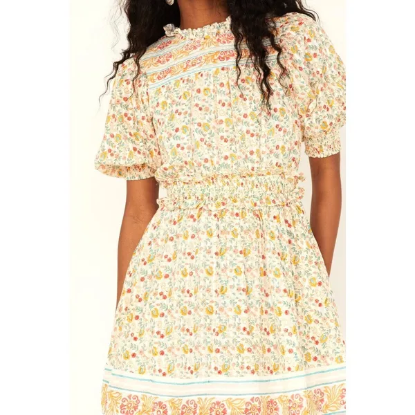 Cleobella‎ Dallas Floral Print Mini Dress Womens XS Cream Boho Feminine Coquette - Image 2