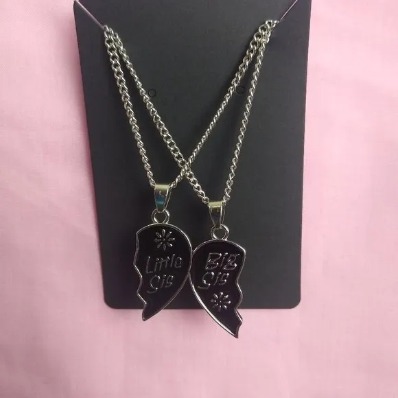 Pendant Gift Black Silver Big/Little Sis Charm Chain Necklace 10"in. - Image 6