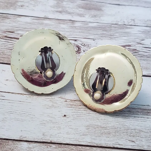 Vintage Clip On Earrings Large Statement Metallic Purple, Gold Tone, Silver Tone - Image 4