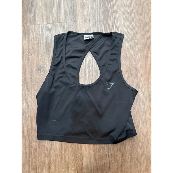Gymshark Black Cropped Tank Top Open Back Workout Athletic‎ Women's M - Image 2